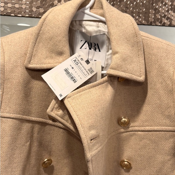 Zara Cream Pea Coat Timeless Elegance - Picture 3 of 7